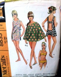 8833 MCCALLS 1967 BIKINI, CIRCLE CAPE, TOGA, OPEN BACK PINAFORE PATTERN 35-36''